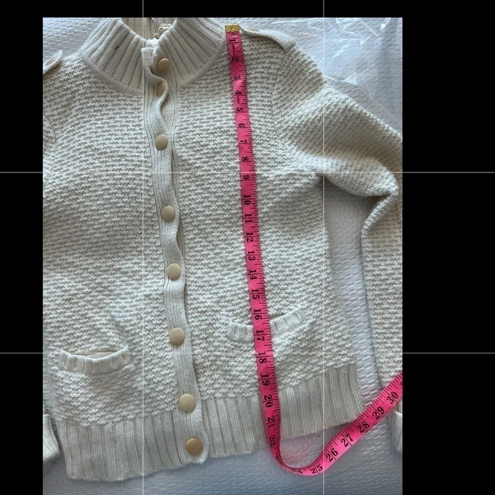 Talbots Sweater Womens Large Cardigan Button Ivory Chunky Knit Wool
